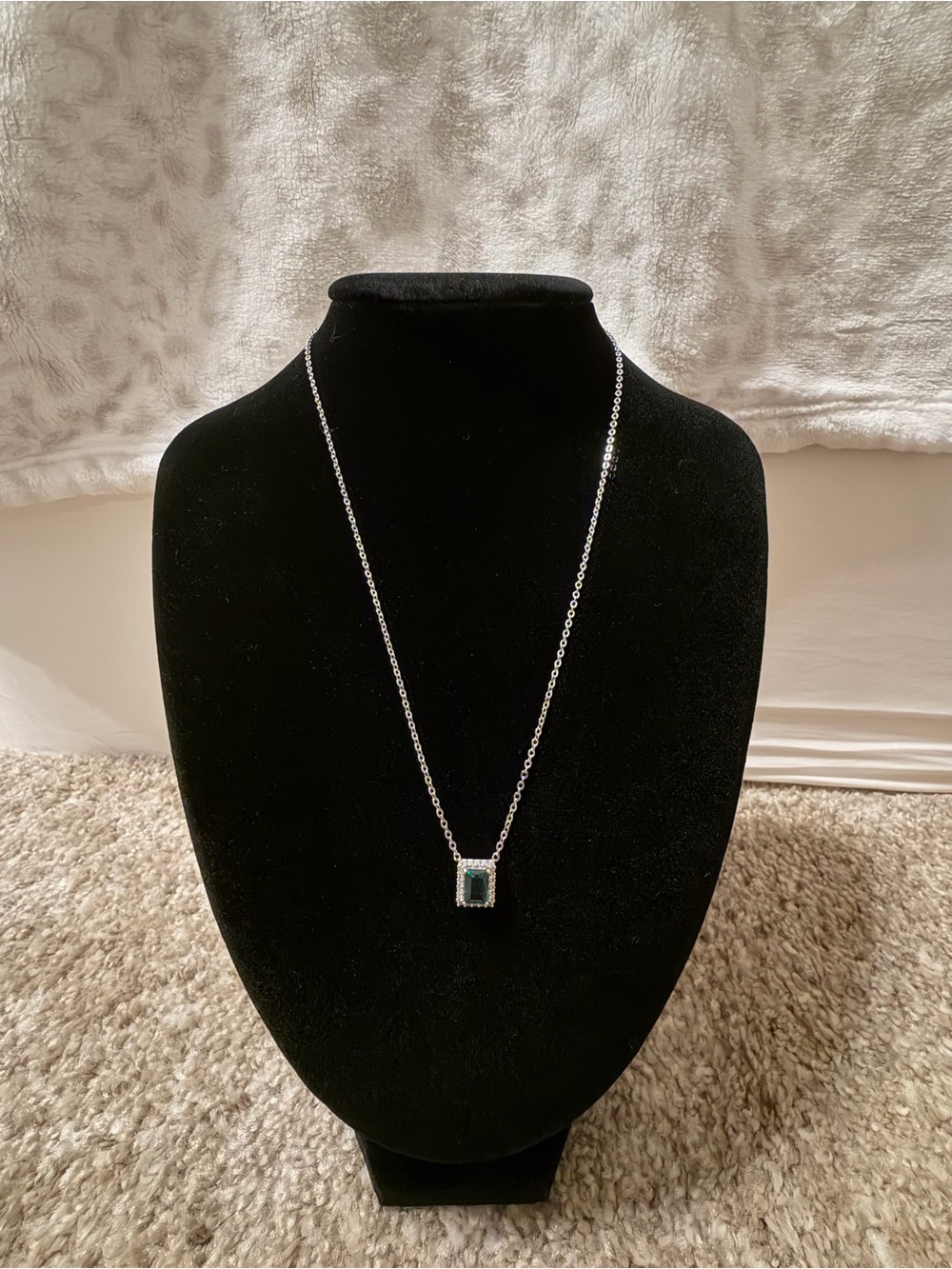 Swarovski Rhodium-Plated Green Crystal Halo Pendant Necklace
